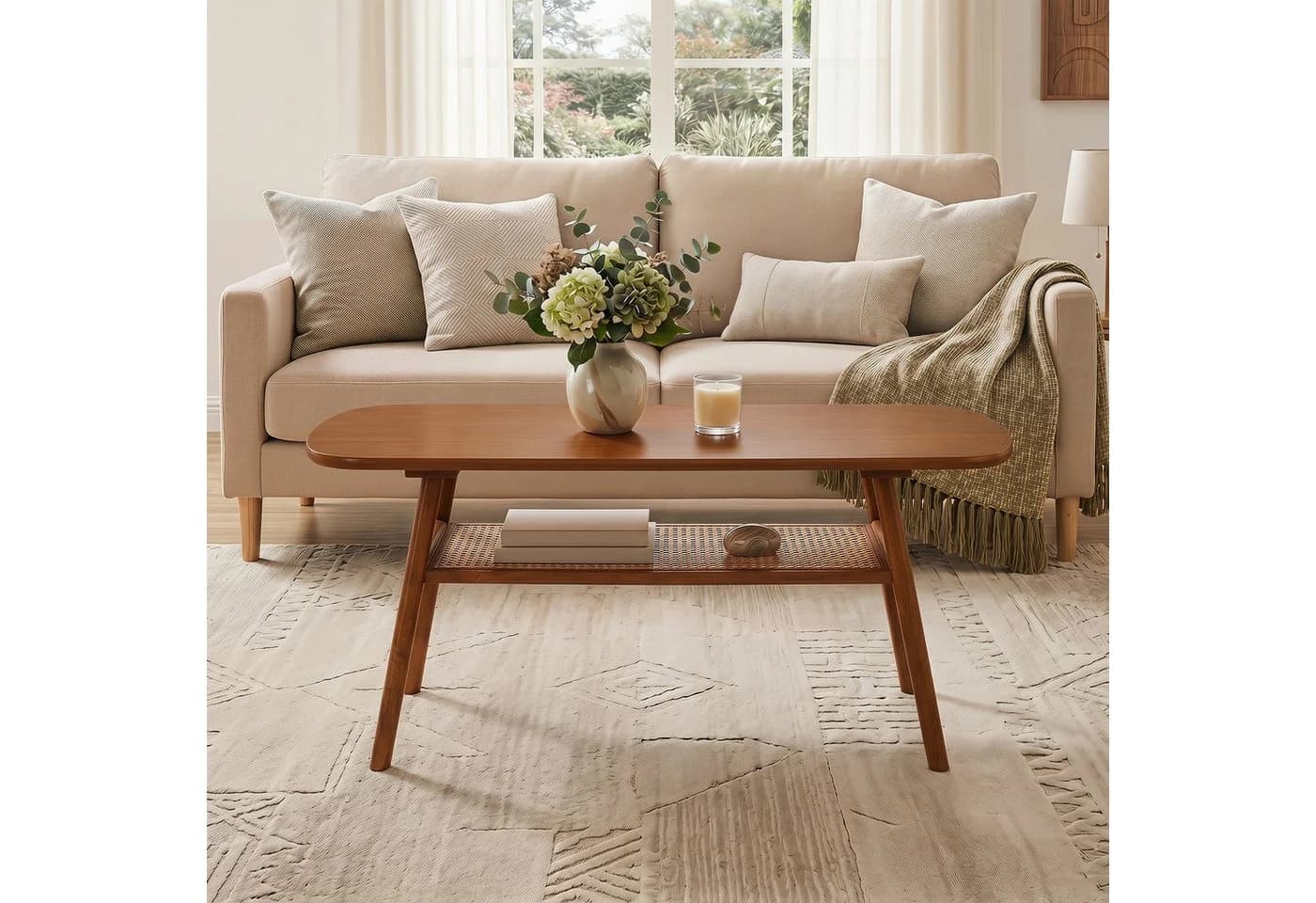 COSTWAY Couchtisch Holz Braun mit Ablage