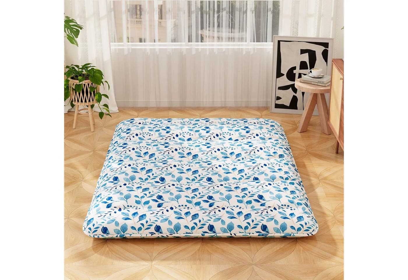 COSTWAY Futonmatratze 10 cm hoch Blau Multifunktional