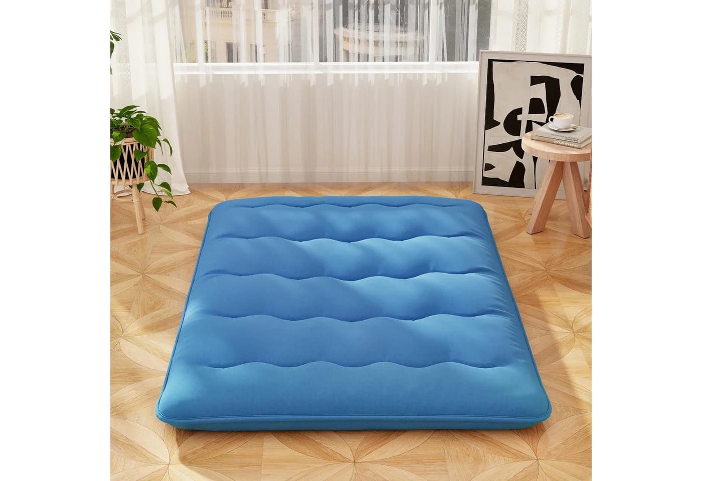COSTWAY Futonmatratze 10 cm hoch Blau Multifunktional
