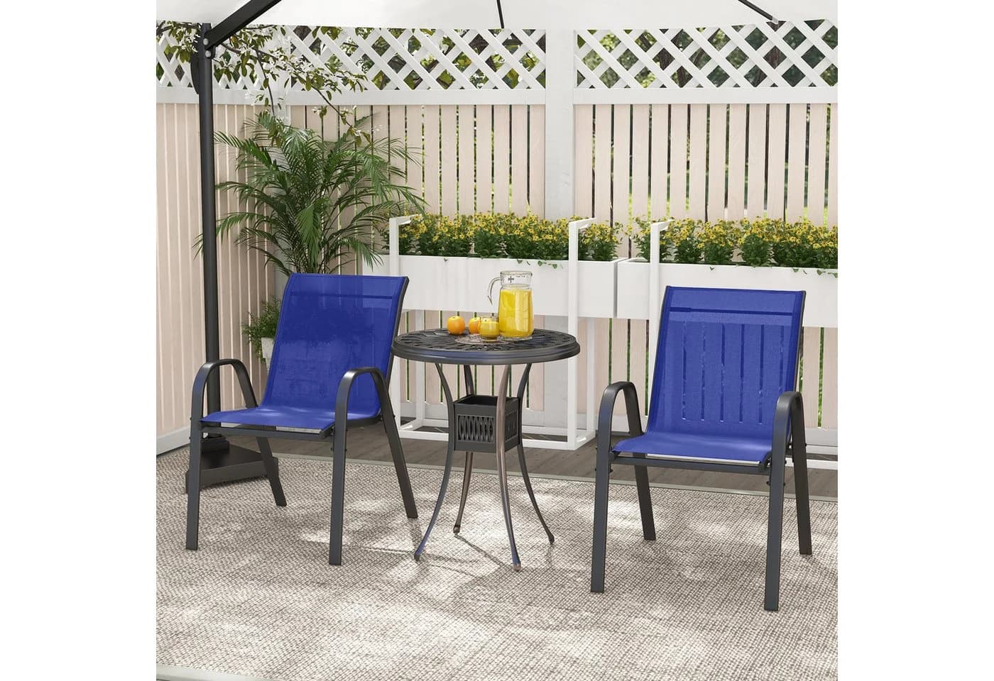 COSTWAY Gartenstuhl 2er-Set Blau Stapelbar mit Rückenlehne