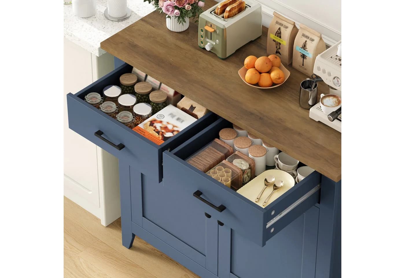 HOMECHO Buffet Sideboard Weiß mit 2 Schubladen und 2 Türen