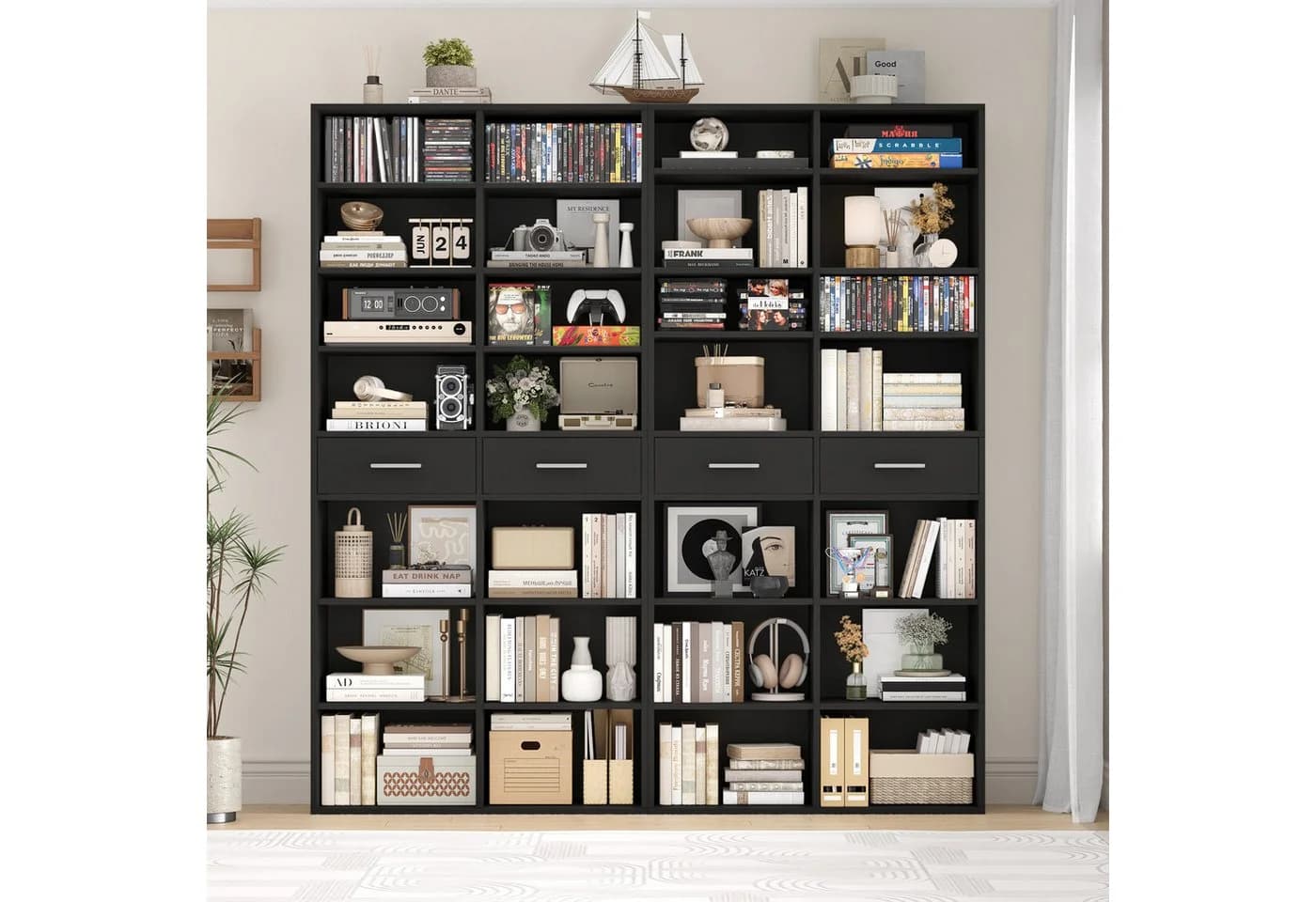 HOMECHO Bücherregal 185,5 cm hoch Standregal mit 8 Ebenen und 2 Schubladen