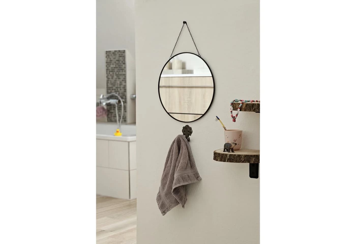 Meinposten Wandspiegel Rund 30 cm Metall Schwarz Glas Schminkspiegel Dekospiegel