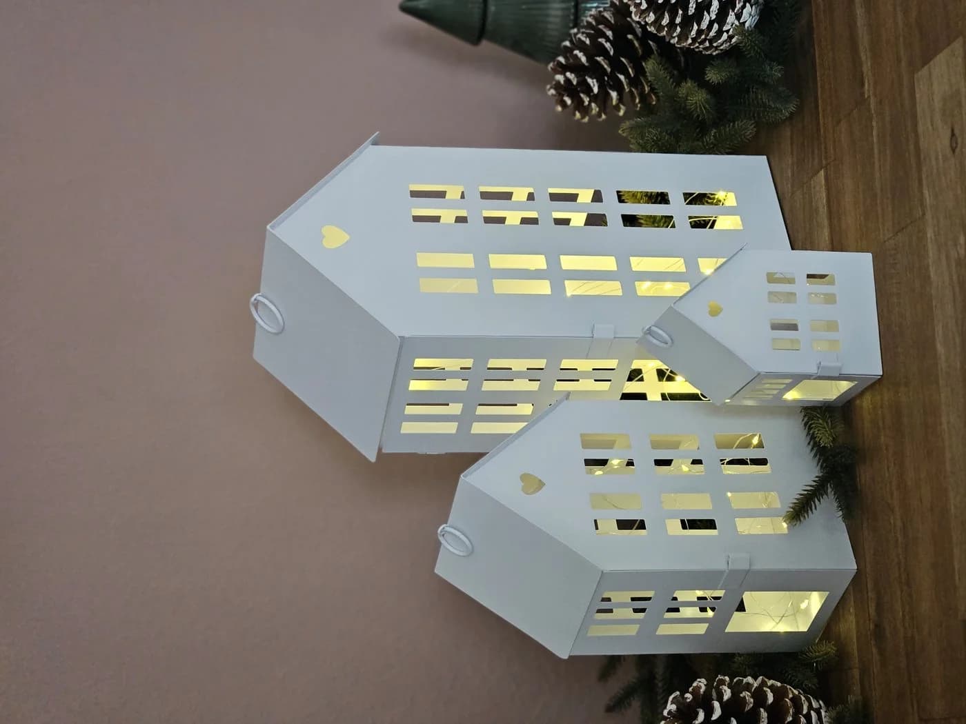 Meinposten Windlicht 3 Laternenhäuser Metall weiß 3er Set