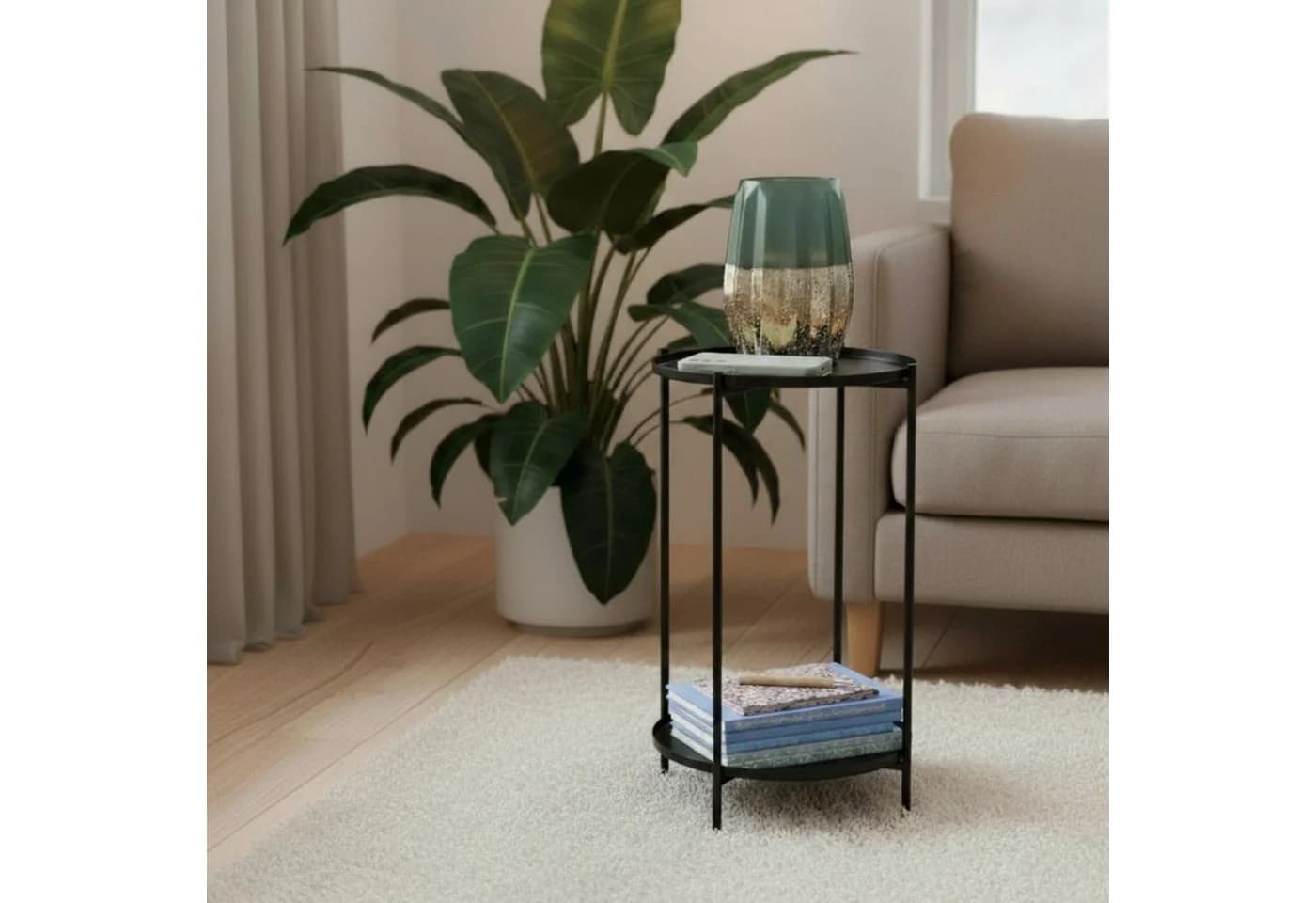 Meinposten Beistelltisch Couchtisch Telefontisch rund 28x48 cm Schwarz Creme Weiß