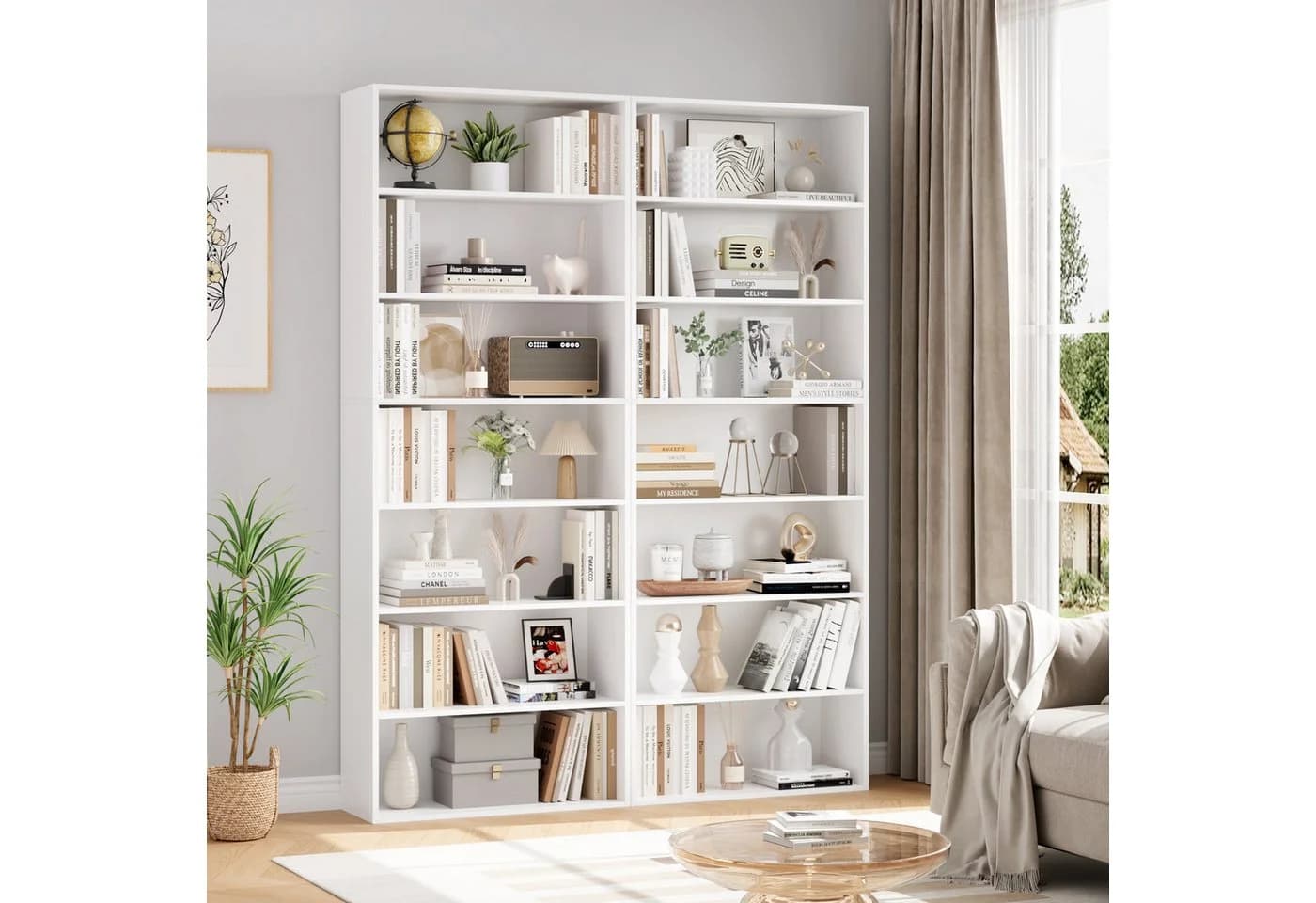 Homfa Bücherregal 210cm Standregal Bücherschrank 7 Fächer Weiß