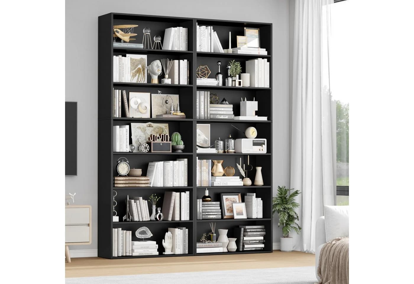 Homfa Bücherregal 210cm Standregal Bücherschrank 7 Fächer schwarz