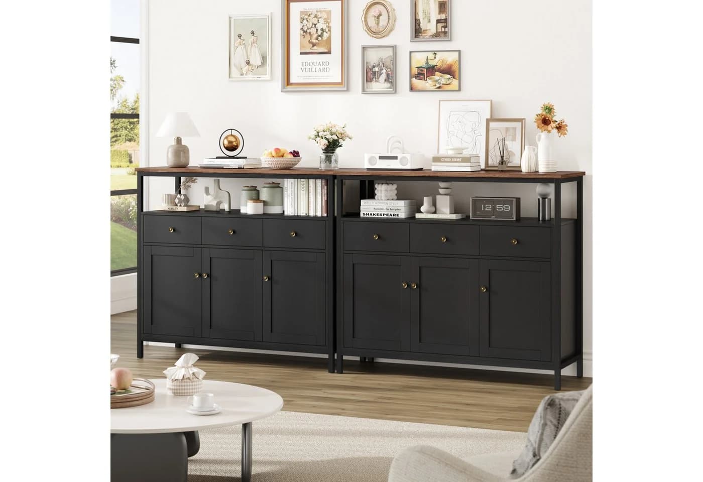 Homfa Küchenschrank Sideboard 3 Schubladen 3 Türen Weiß