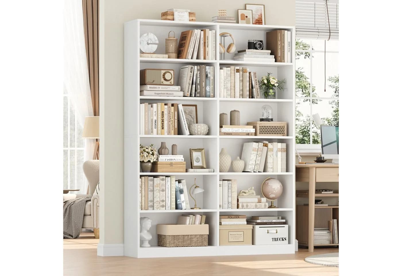Homfa Bücherregal 188,7cm Standregal Büroregal Raumteiler, 12 Fächer, Holz, 120x30x188,7cm