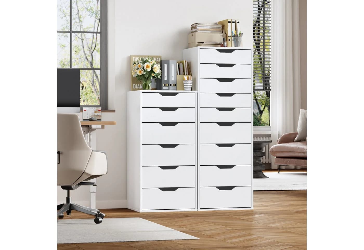 Homfa Kommode 6 Schubladen Weiß 45x40x90,5 cm
