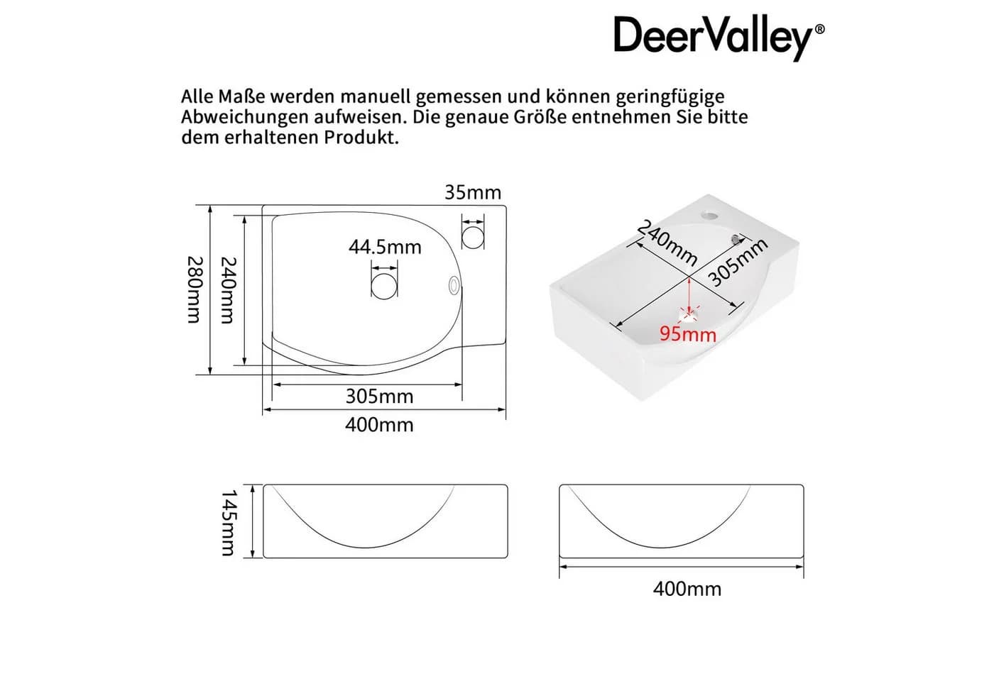 DeerValley Mini Wandwaschbecken Weiß Keramik