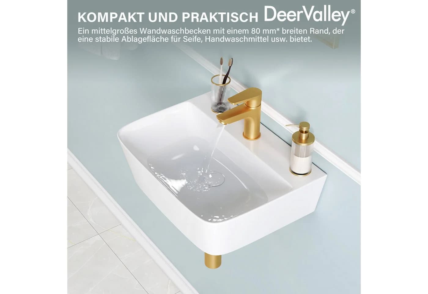 DeerValley Wand-/Aufsatz-Waschbecken Weiß Keramik Mit Ablage