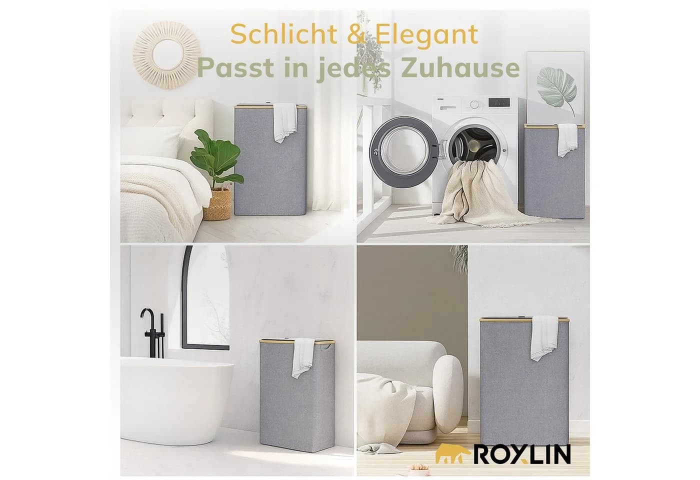 Roxlin Wäschekorb 100L mit Deckel & herausnehmbarer Tasche, faltbar & tragbar