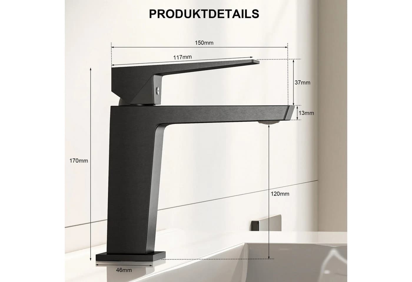 radelldar Waschtischarmatur Edelstahl Schwarz Gold Anti-Spritz