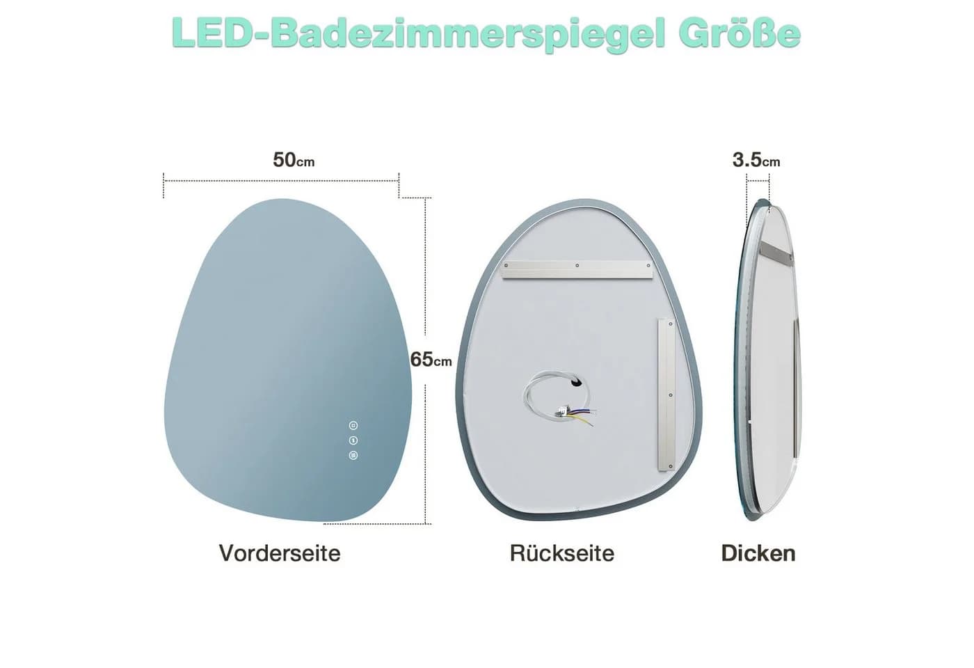 GIMBELEN Badspiegel Asymmetrisch LED Beleuchtung Dimmbar Antibeschlag IP44