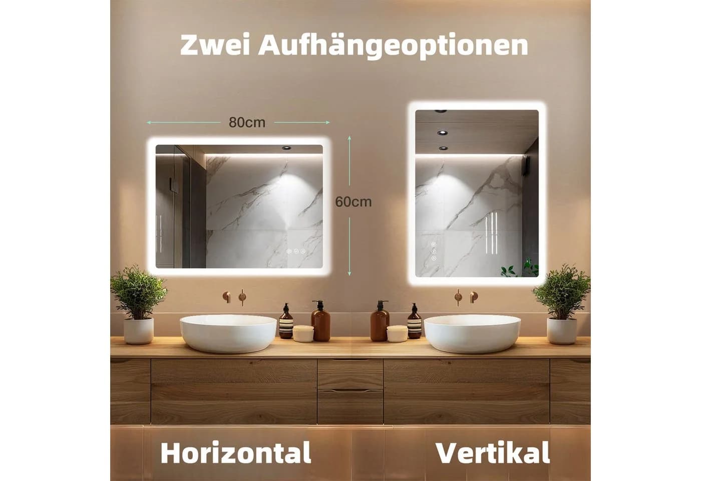 GIMBELEN Badspiegel LED Silber Dimmbar Touch