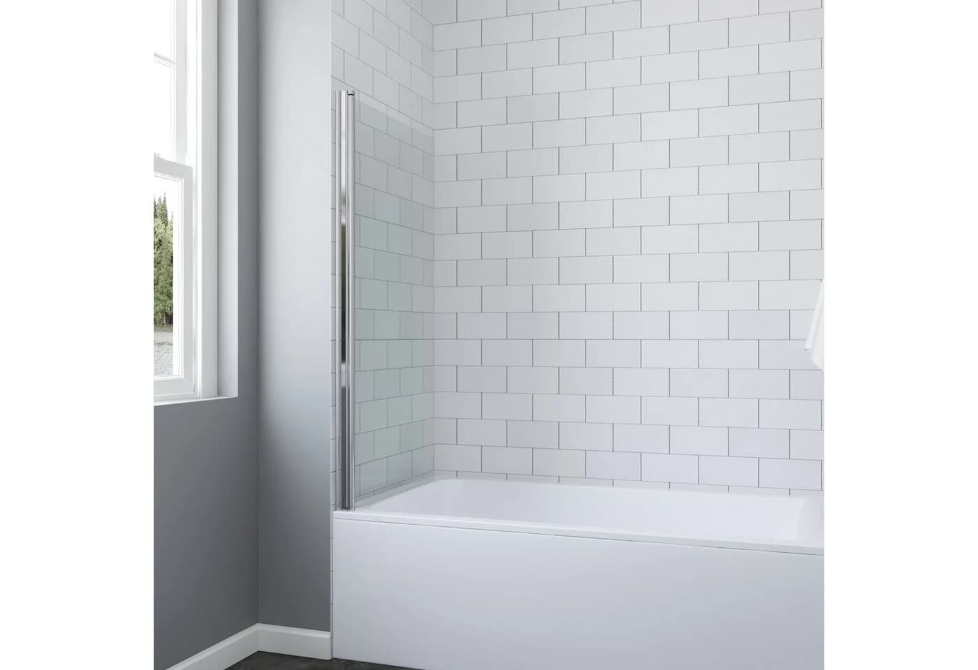 AQUALAVOS Badewannenaufsatz Duschtrennwand 78x144 cm ESG Glas Chromoptik