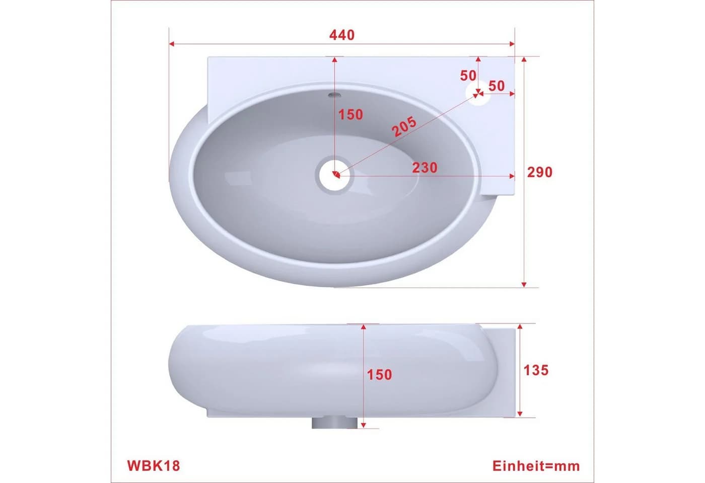 AQUALAVOS Keramik-Waschbecken Weiß Eckig-Oval mit Überlauf