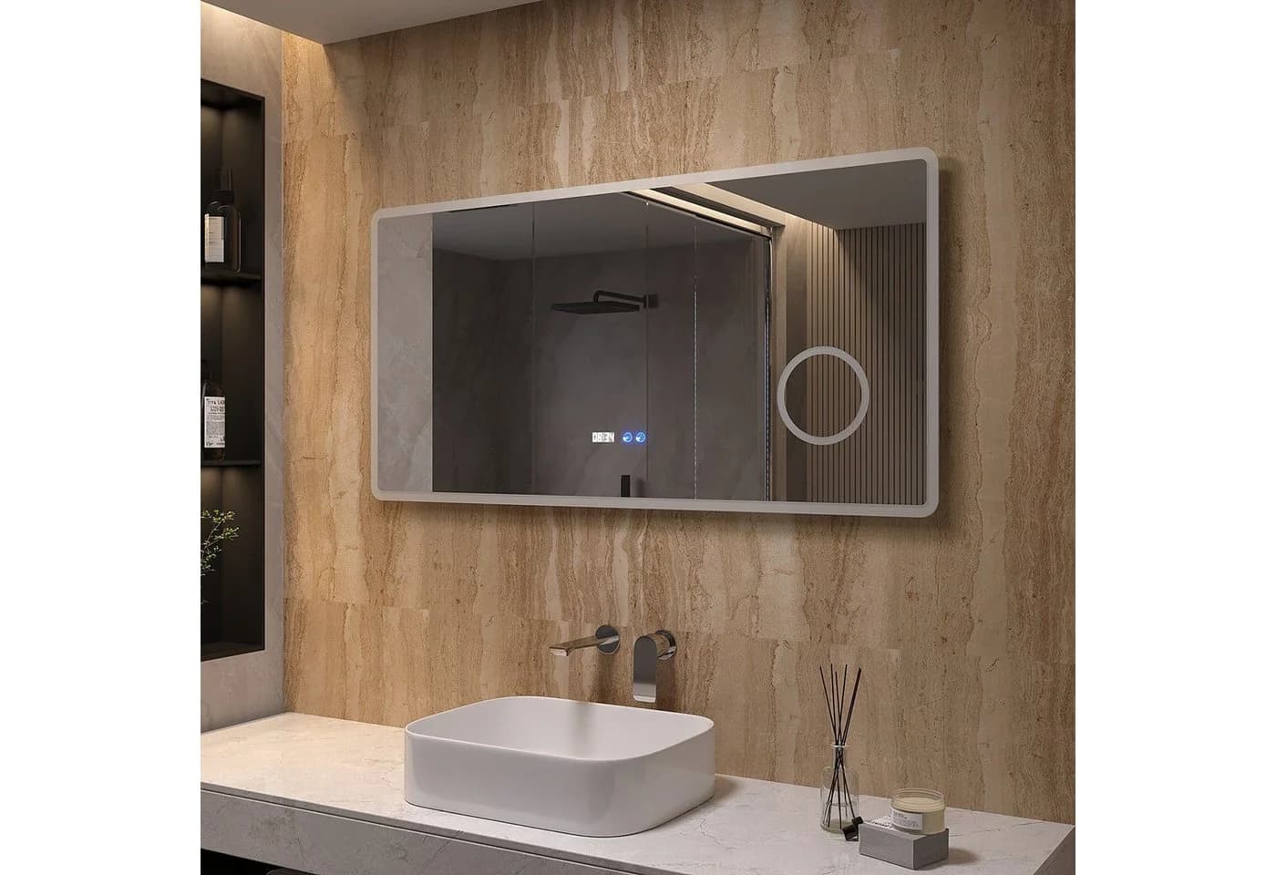 AQUALAVOS Badspiegel mit LED-Beleuchtung und Anti-Beschlag