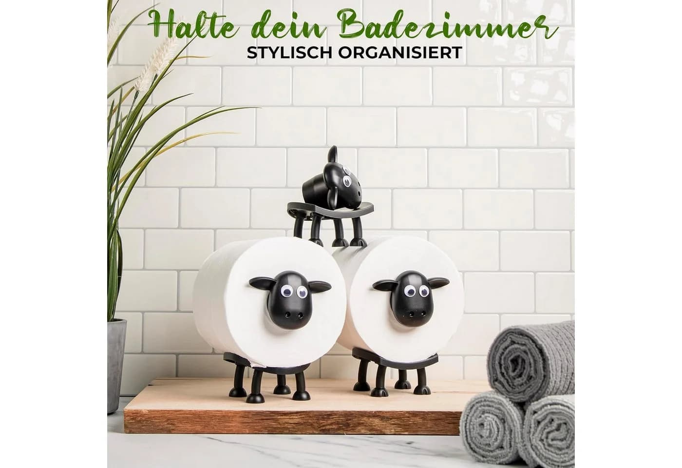 AIMAX Toilettenpapierhalter 3er Set Schwarz Schaf-Motiv Freistehend