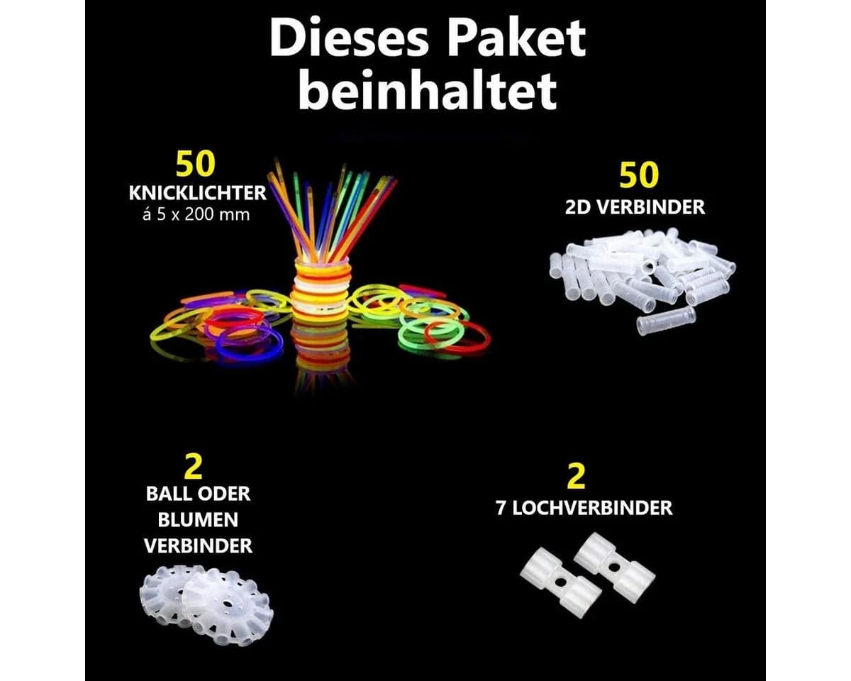 Montegoni Knicklicht-Set 50 Stk. Mehrfarbige Glow Sticks
