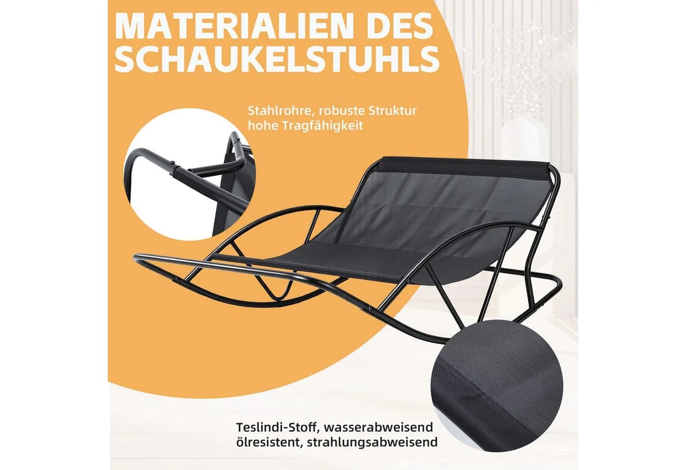 HomeMiYN Doppelschaukelstuhl Metall Orange Relaxstuhl