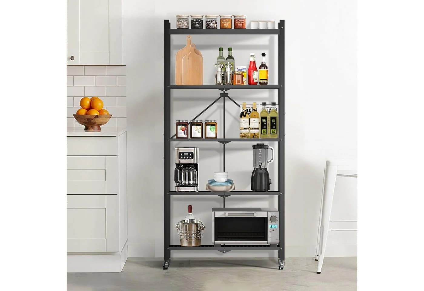 HomeMiYN Mehrzweckregal Klappregal mit Rollen Bücher Küchenregal Retro-Braun