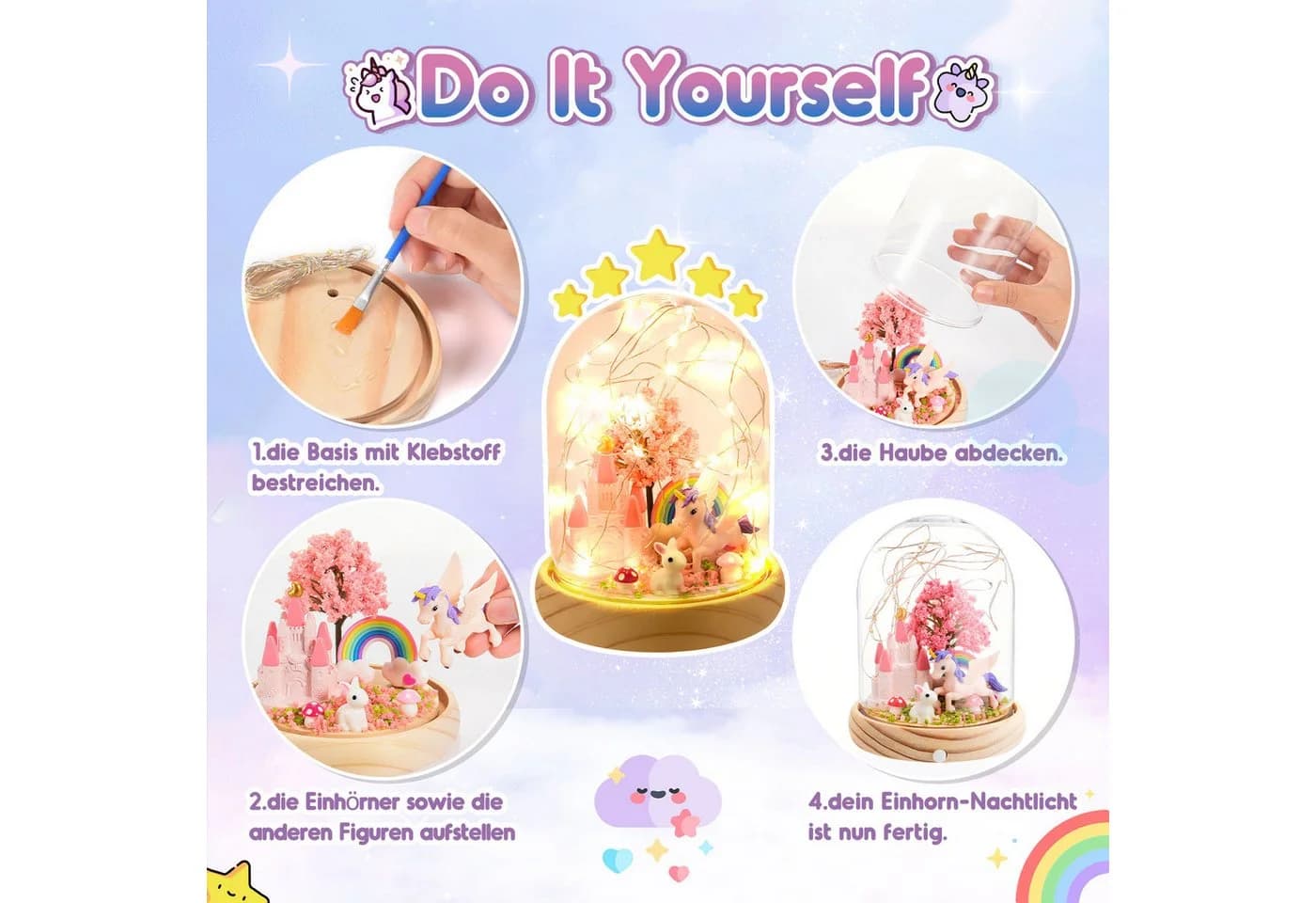 Wootoy Kreativset Einhorn Nachtlicht Bastelset Kinder DIY LED-Nachtlicht Rosa