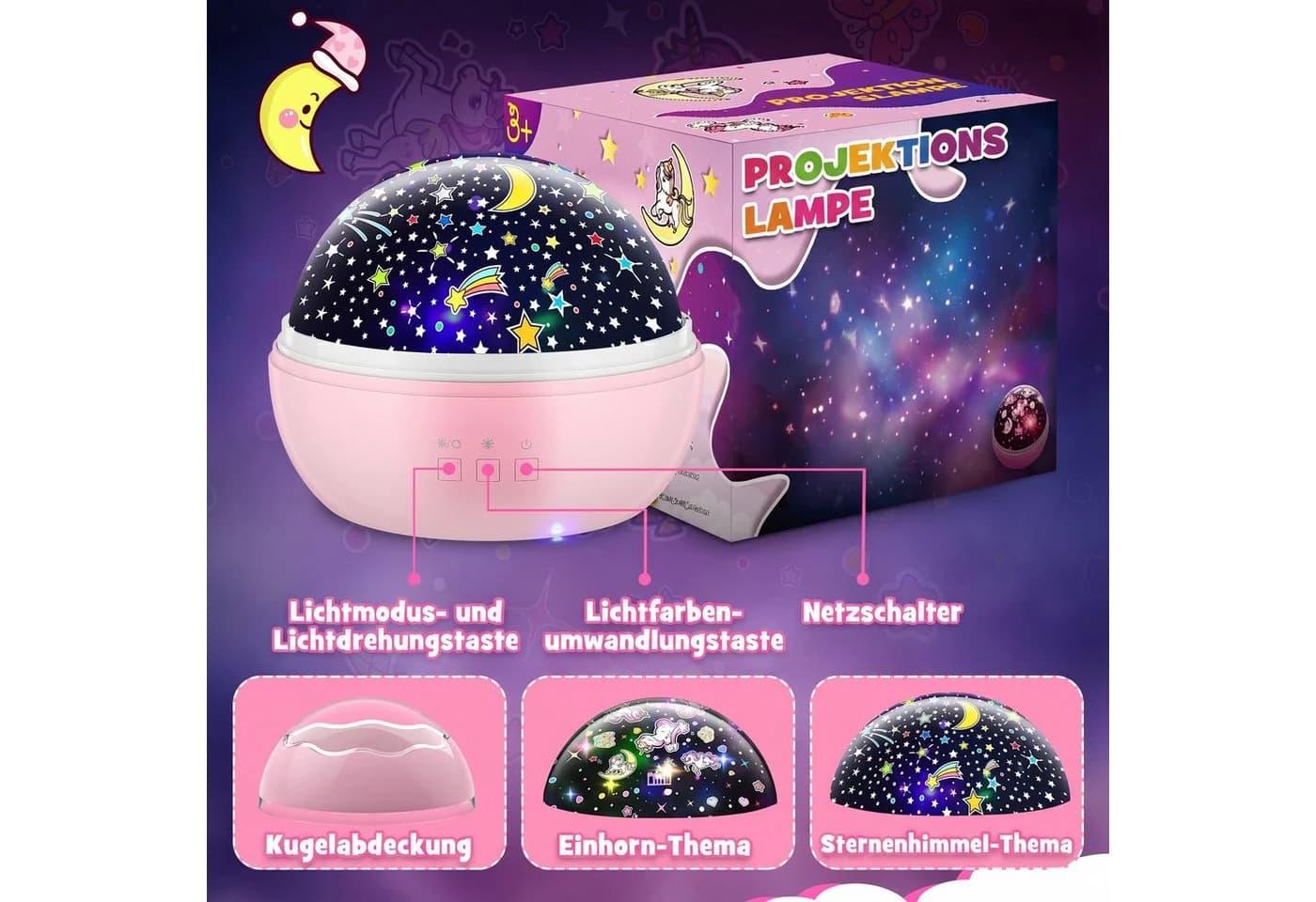 Wootoy LED Nachtlicht Projektor Einhorn 360° Rotation 5 Modi