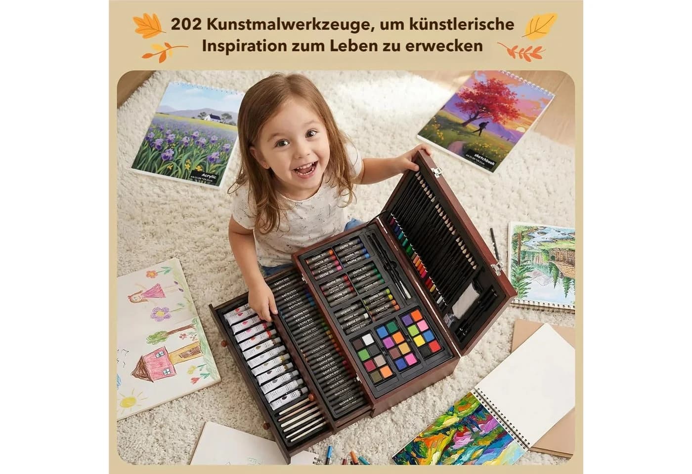 TLGREEN Malpalette 202-teiliges Malset Deluxe Malkoffer