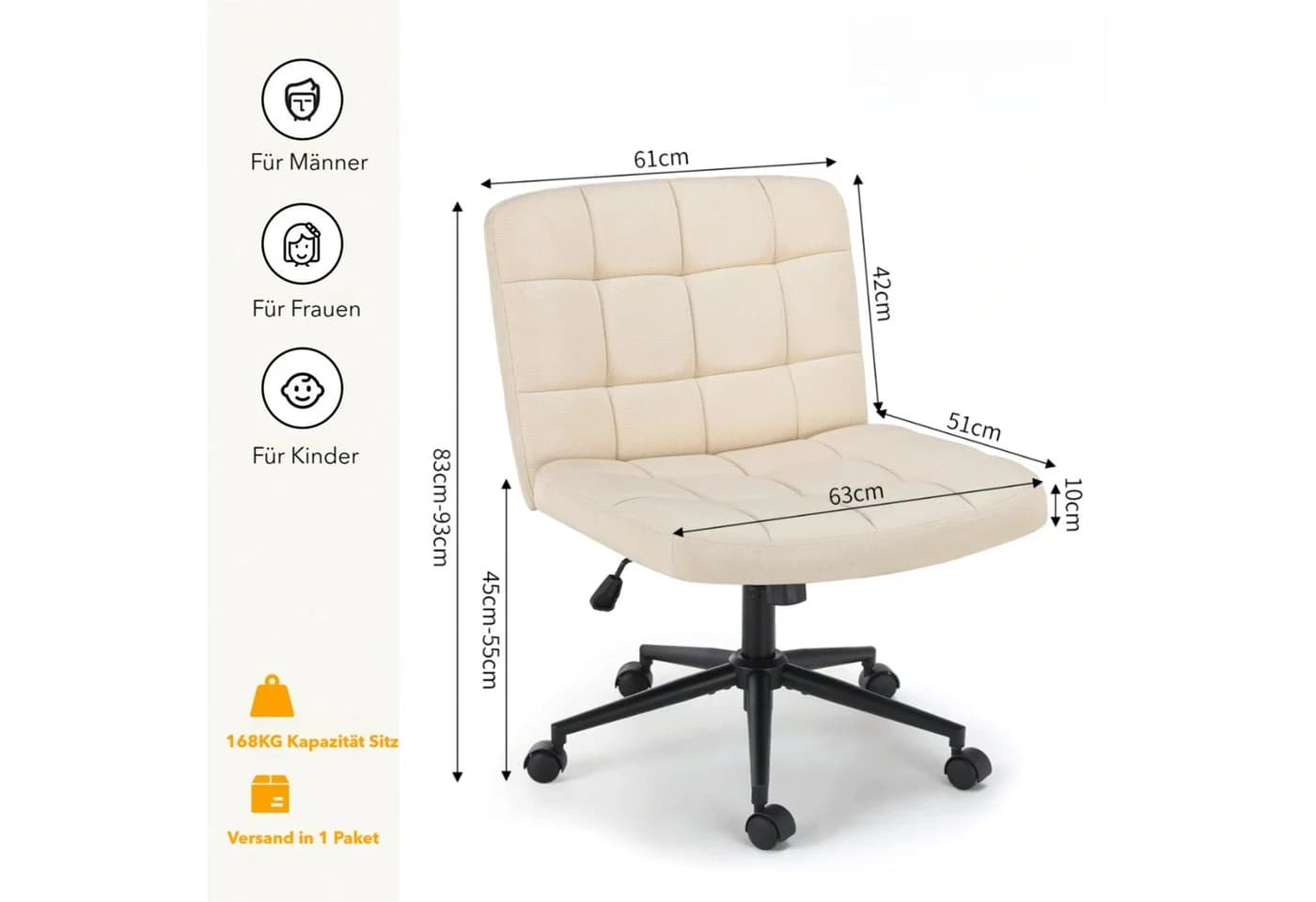 TLGREEN Bürostuhl Drehstuhl mit breiter Sitzfläche, Ergonomischer Stuhl, Höhenverstellbarer Schneidersitz Drehstuhl für Home Office