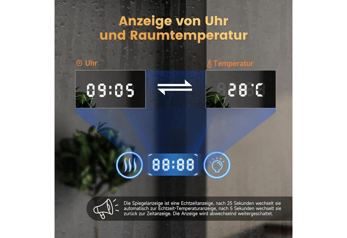 YOLEO Badspiegel Rund LED Wandspiegel mit Uhr und Temperatur
