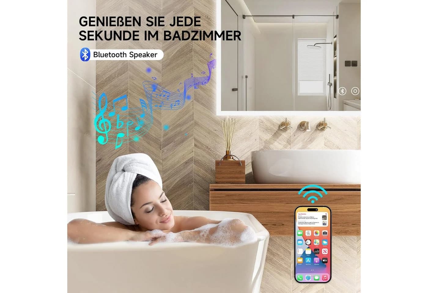 Dripex Badspiegel LED mit 3 Lichtfarben und Beschlagfrei-Funktion