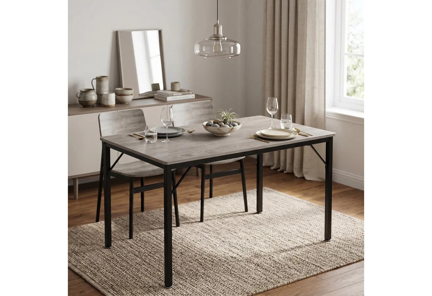GarveeMore Esstisch Grau Modernes Holz-Metall Design