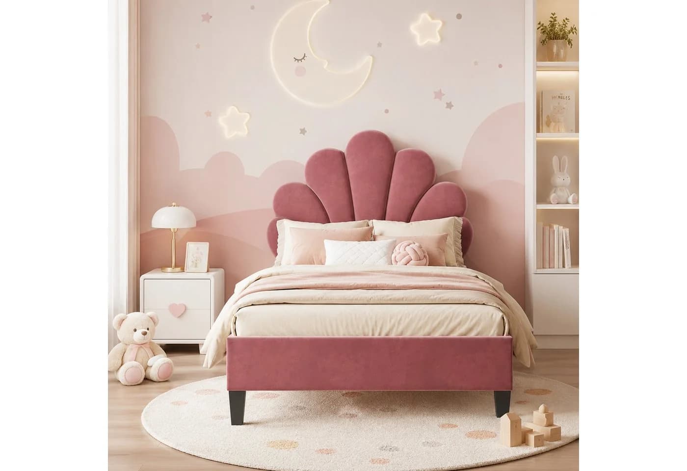 Simurq Samt Polsterbett Einzelbett 90x200 cm Rot Gepolstertes Kopfteil