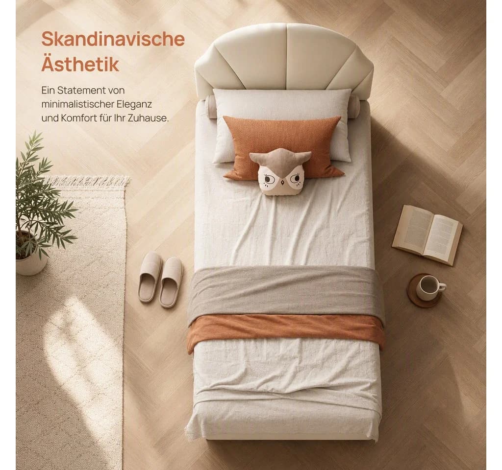 Simurq Samt Einzelbett Beige mit höhenverstellbarem Kopfteil