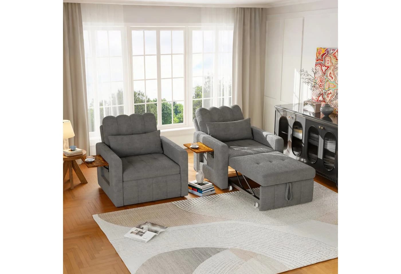 Simurq Relaxsessel Grau Chenille mit Rollen & Ablage