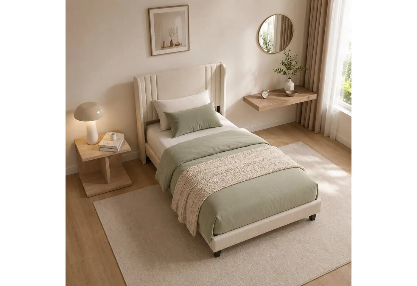 Simurq Polsterbett 90x200 mit Lattenrost Beige/Grau