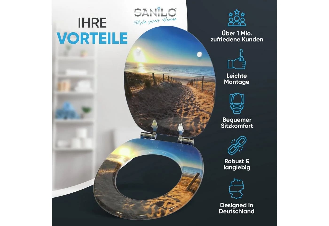 Sanilo WC-Sitz mit Absenkautomatik Beige Premium Toilettendeckel