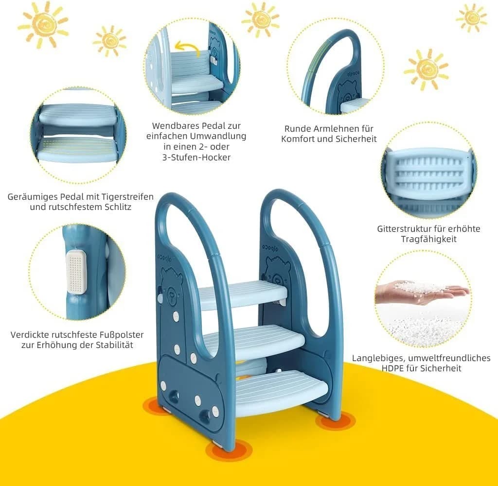 Onasti Tritthocker Dreistufiger Kinderhocker Blau Kunststoff