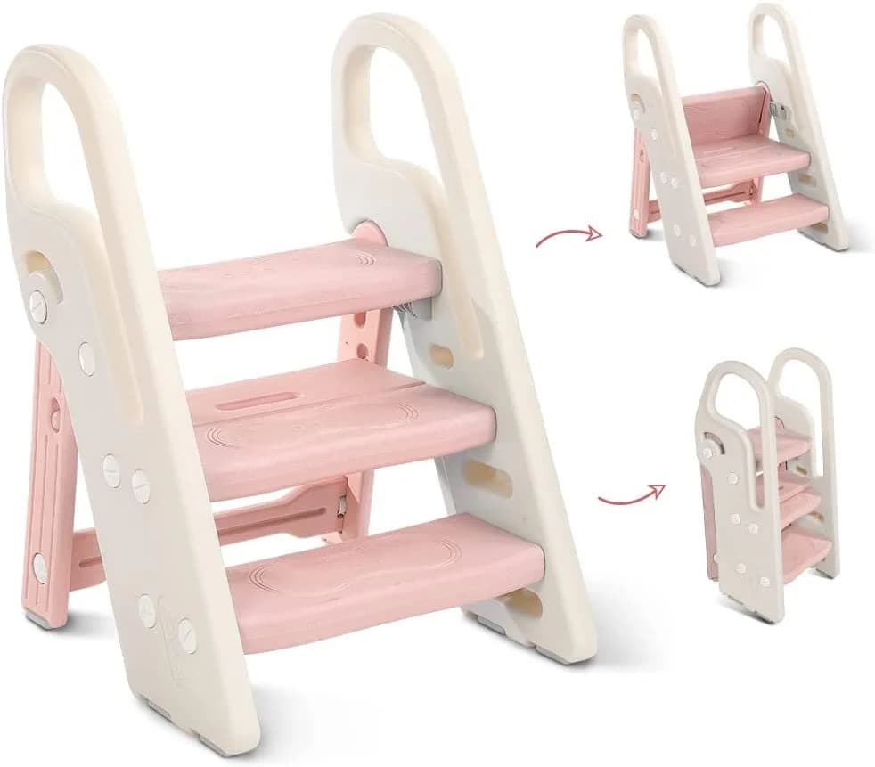 Onasti Tritthocker 3 Stufen Faltbar Rosa/Weiß