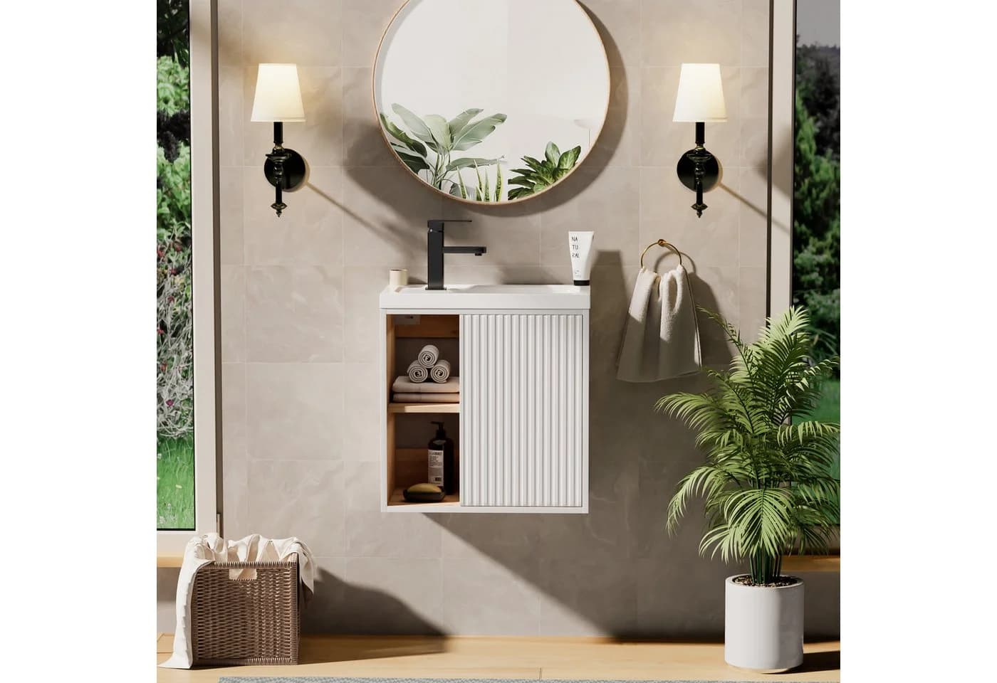UEV Waschtisch 50,5 cm Komplett-Set mit Harzbecken Wasserhahn Pop-up-Ablassventil
