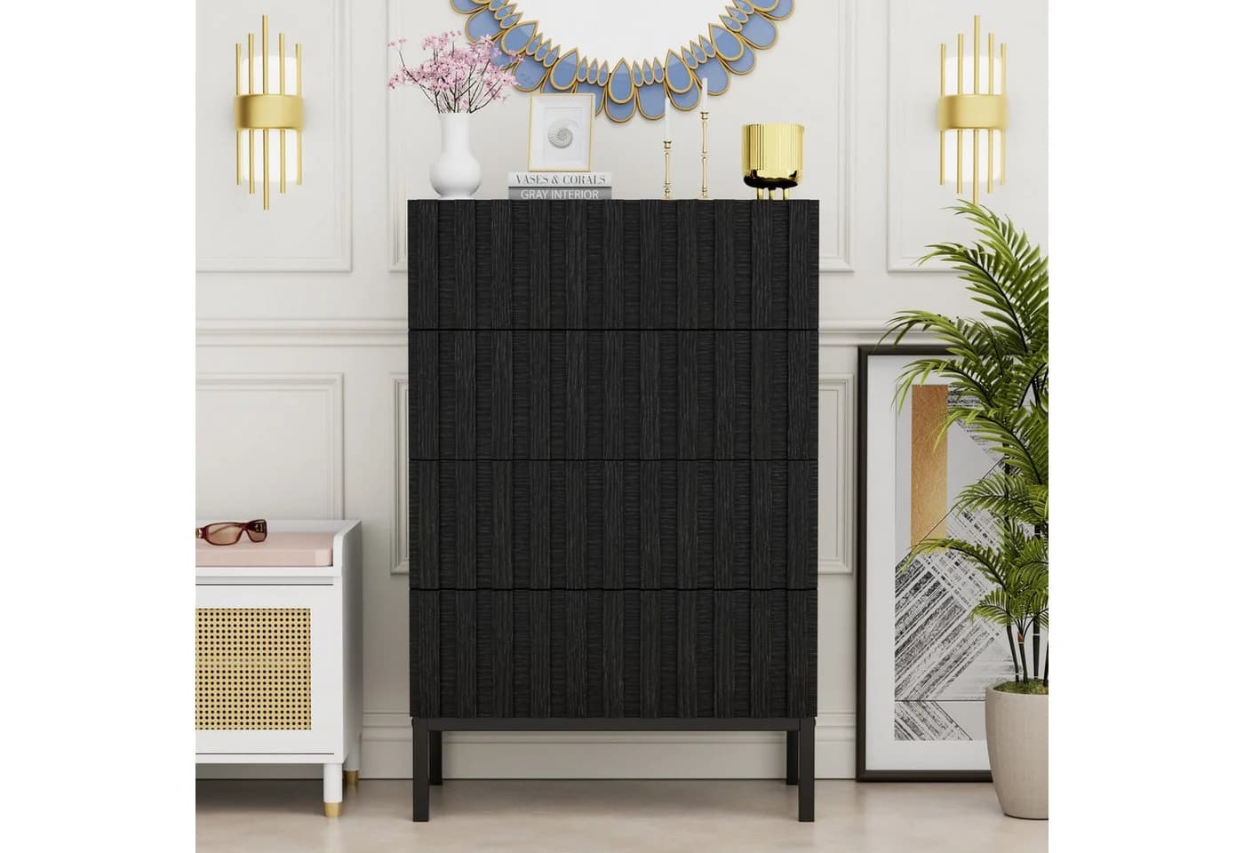 UEV Kommode mit 4 Schubladen, Sideboard, Schubladenschrank, Schmal Kommode