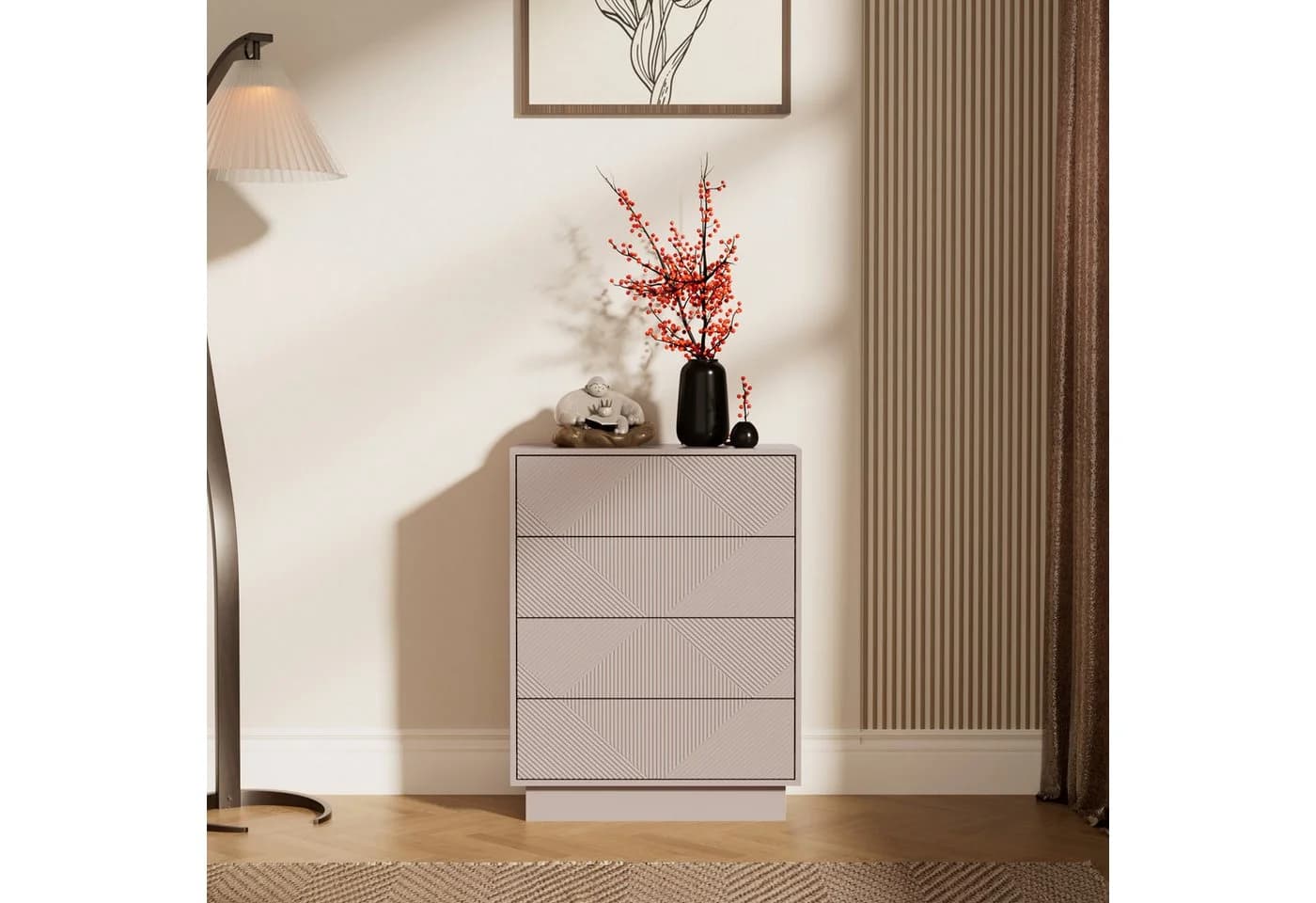 UEV Kommode mit 4 Schubladen, Sideboard, Schubladenschrank, Schmal Kommode, Drucköffner, Push to open