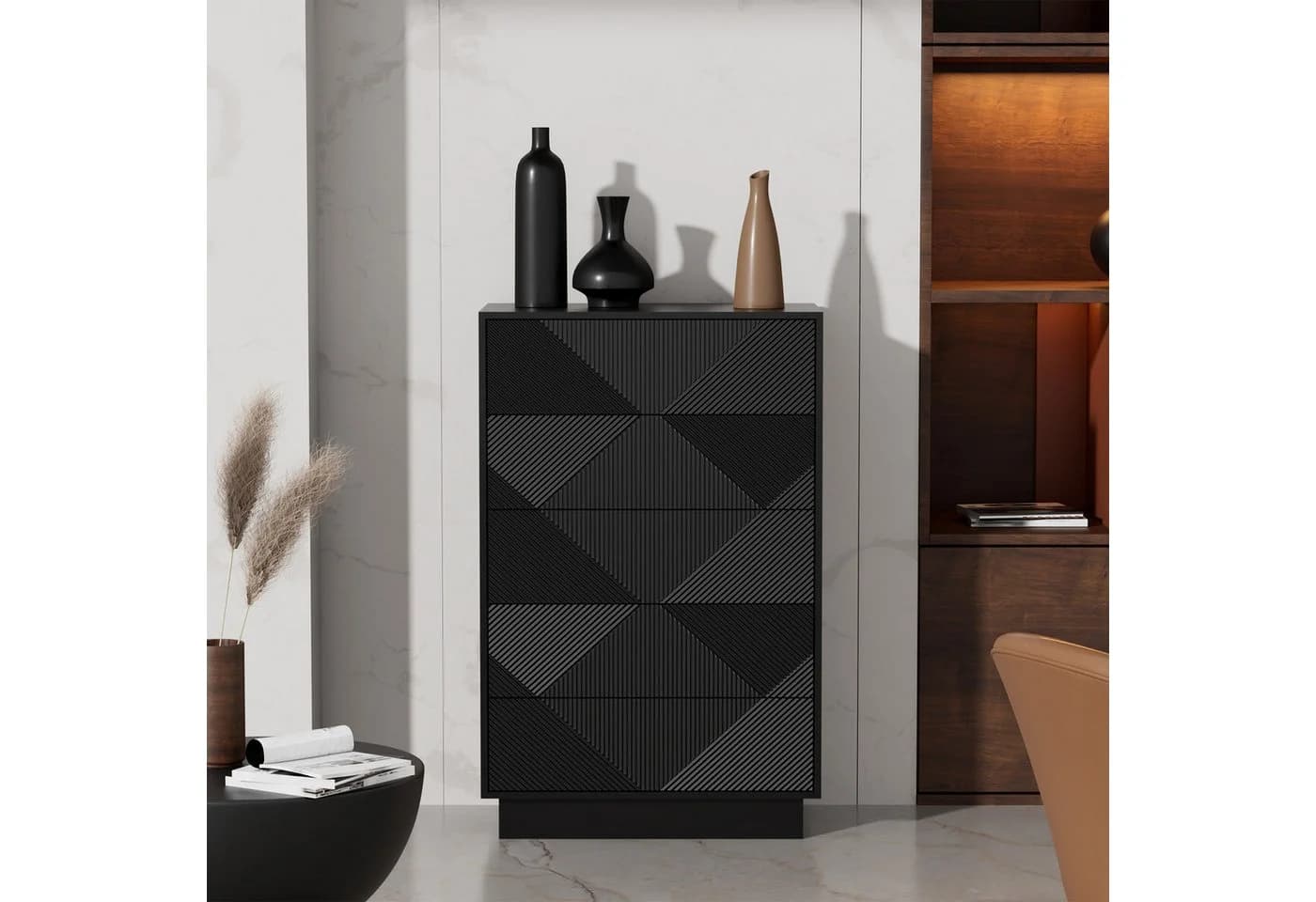 UEV Kommode mit 5 Schubladen Schwarz Holzwerkstoff