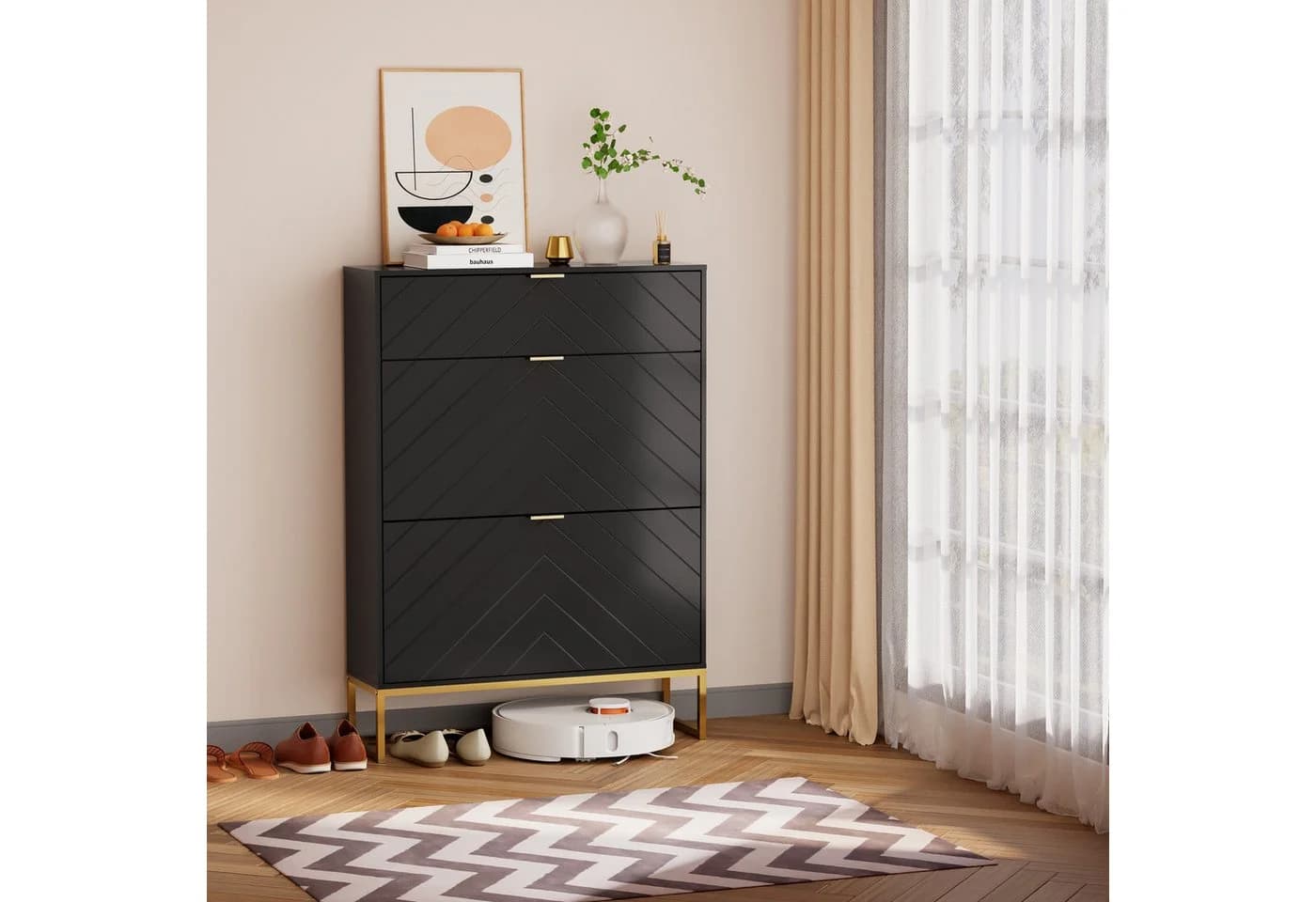 UEV Schuhschrank mit 3 Klappen schmal Schuhablage Modern Schuhkommode