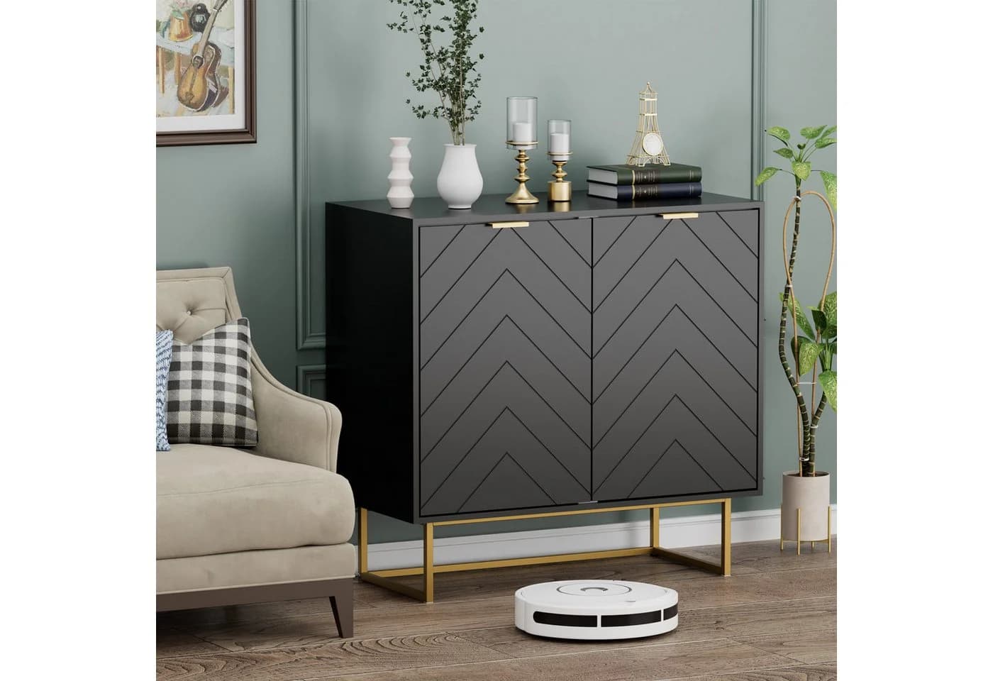 UEV Sideboard Kommode mit 2 Türen, verstellbare Ablagen, Mehrzweckschrank