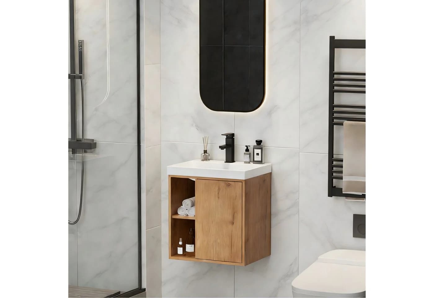 UEV Waschtisch Unterschrank 50cm Harzbecken Wasserhahn