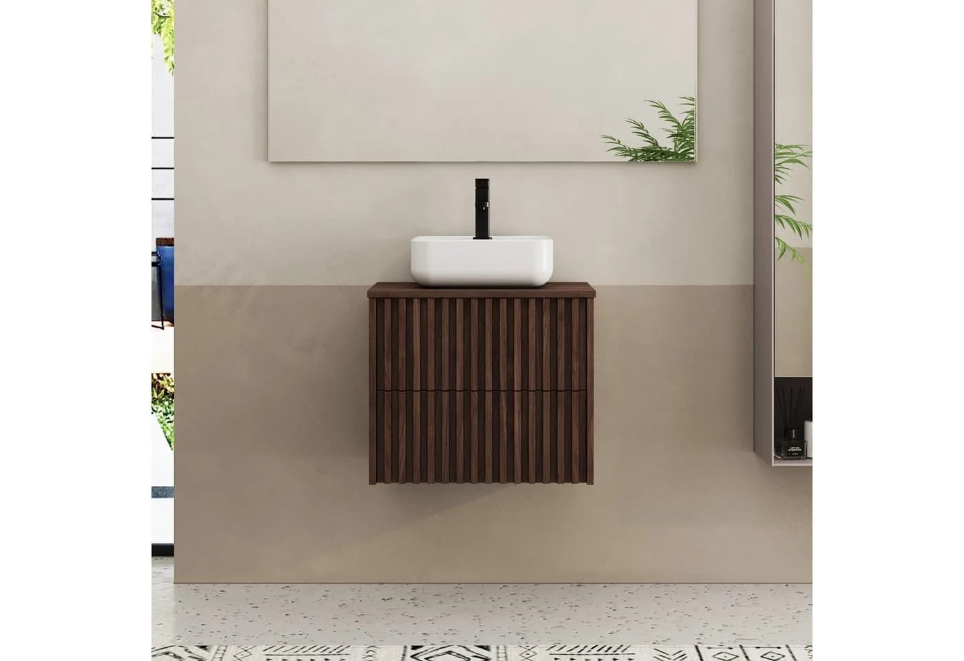 UEV Waschtisch mit Unterschrank hängend Keramik Set mit Wasserhahn