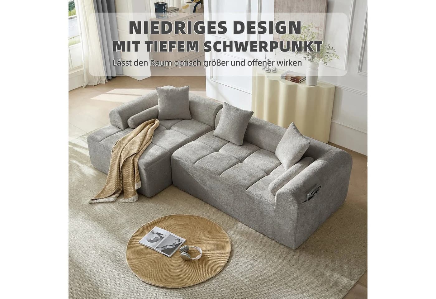 Sinaopus Ecksofa Grau Chenille Modernes Modulares Sofa